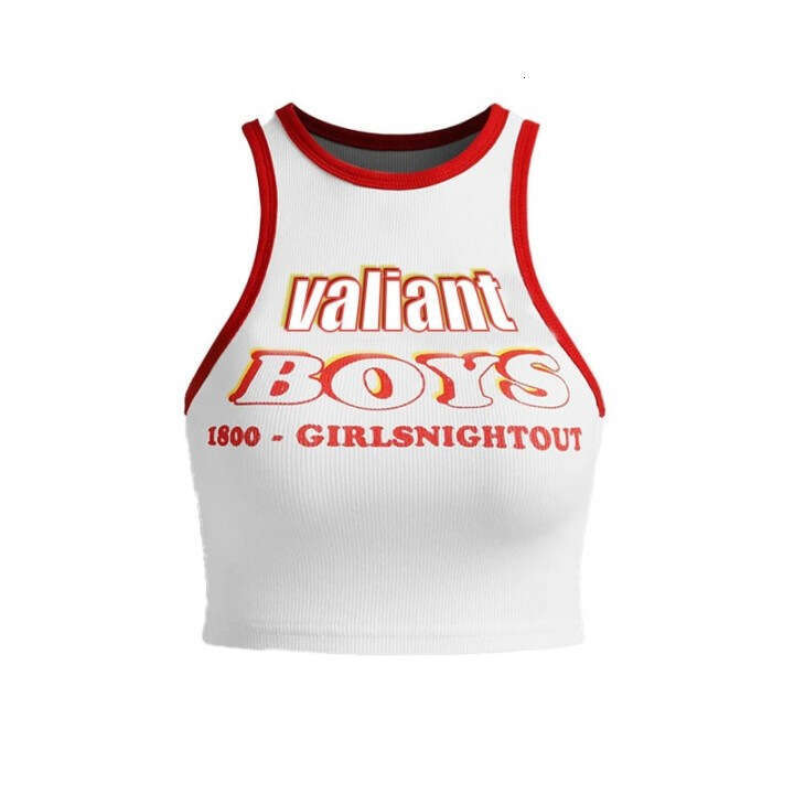 Knitted Color-Block Letter Print Short Tank American Style Summer Versatile Top For Women B5