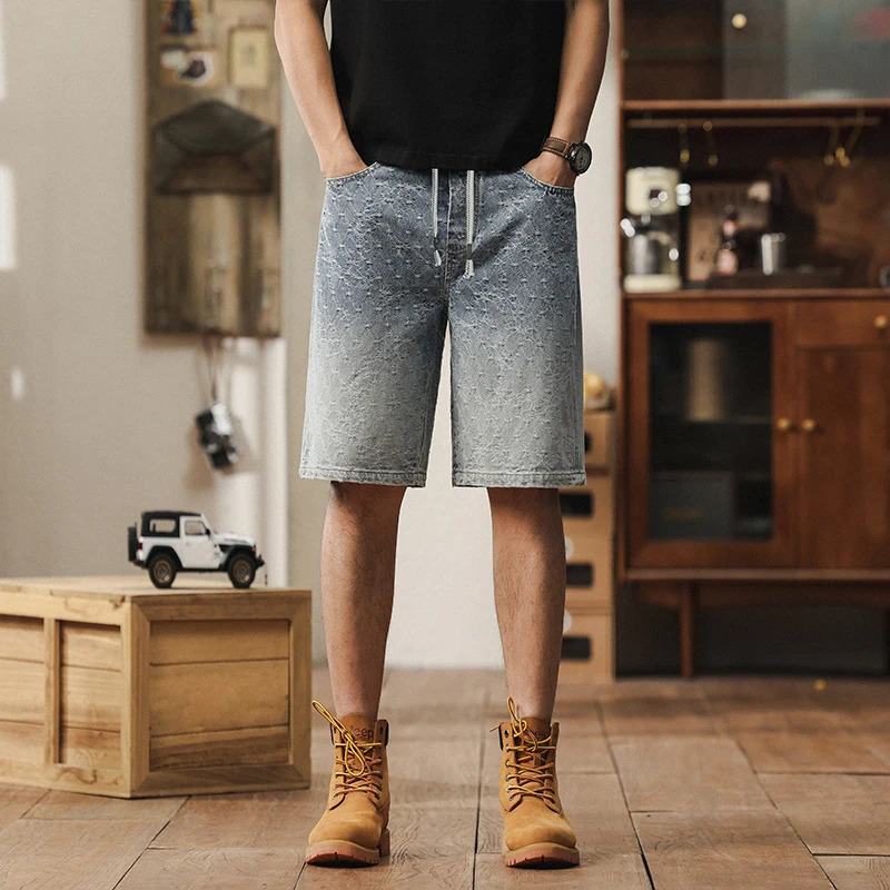 Men er Casual Shorts Male Baggy Streetwear Knee Lenght Denim Short Pants Summer Fashion Daily Wide Leg Short Jeans 250617