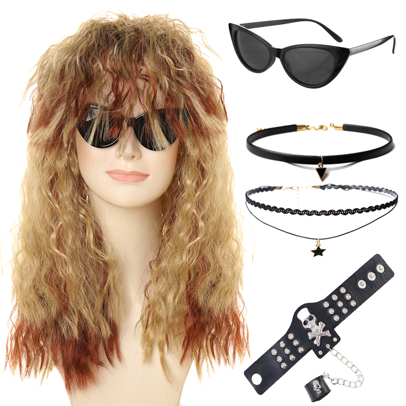 20 Inch Rock Women's Dress Up Wigs Punk Style Multiple Combinations Rock Style Multiple Accessories Curved Wigs Brown Yellow Women's Wigs