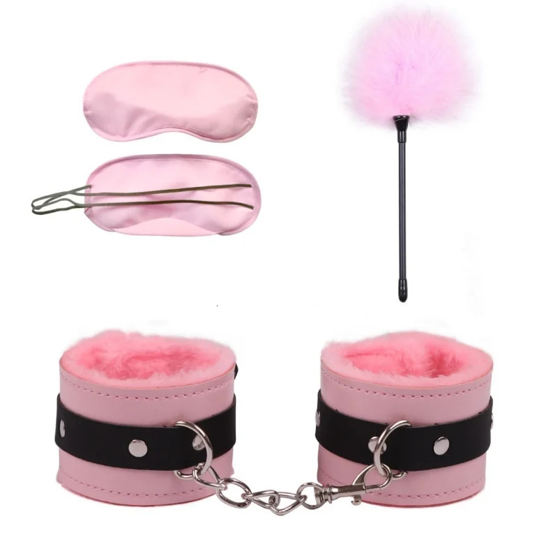 BDSM Set Sexy Leather Plush Erotic Handcuffs Flirt Feather Stick Bondage Kit Exotic Accessories Adult Games Sex Toys For Couples 250624