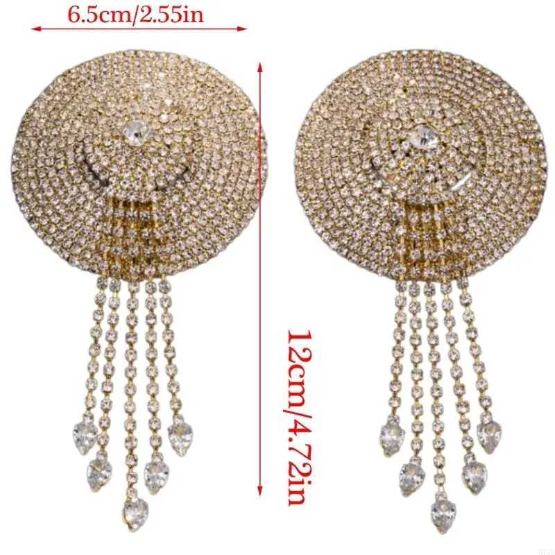 573B Sparkling Rhinestones Tassels Breast Petals Body Chain for Women Raves Party Adhesive Nipple Covers Body Jewelry Pasties W250624