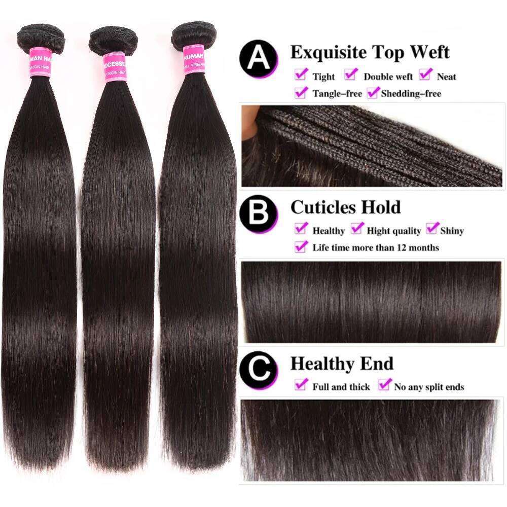 UNICE HAIR 30 Inch Brazilian Bone 100% Weave Straight Virgin Human Hair 1/3/4 Bundles