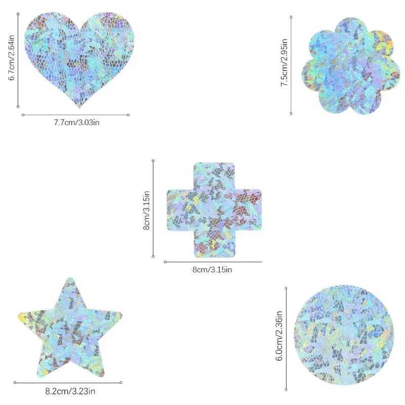 5 Pairs Glitter Pasties Nipple Covers Stickers Disposable Sticky Breast Petals for Women Rave Party FestivalW250624
