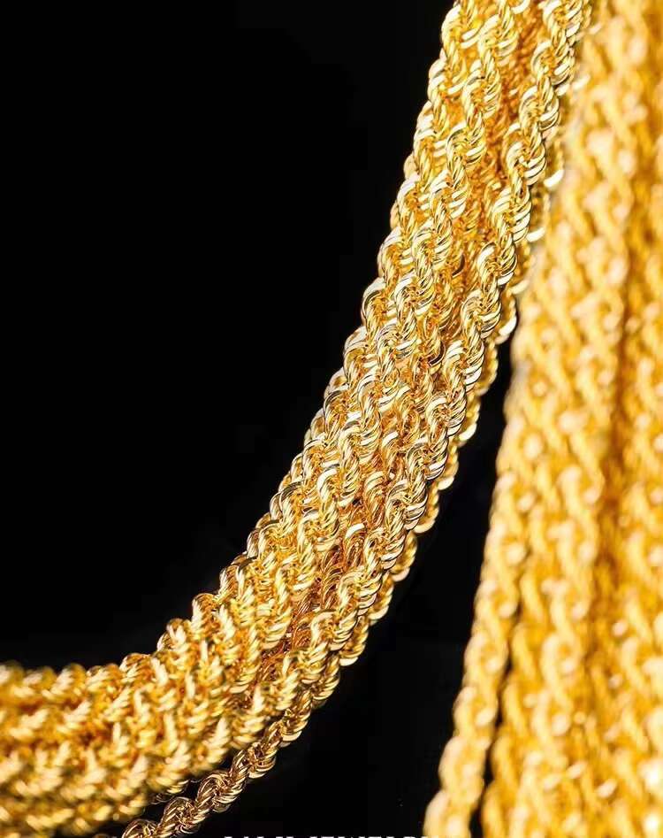 Twisted Chain 1.3-8MM Rope Design Plated 18K Yellow Gold Insert Shining Moissanite Diamond Rope Cuban Link Chain