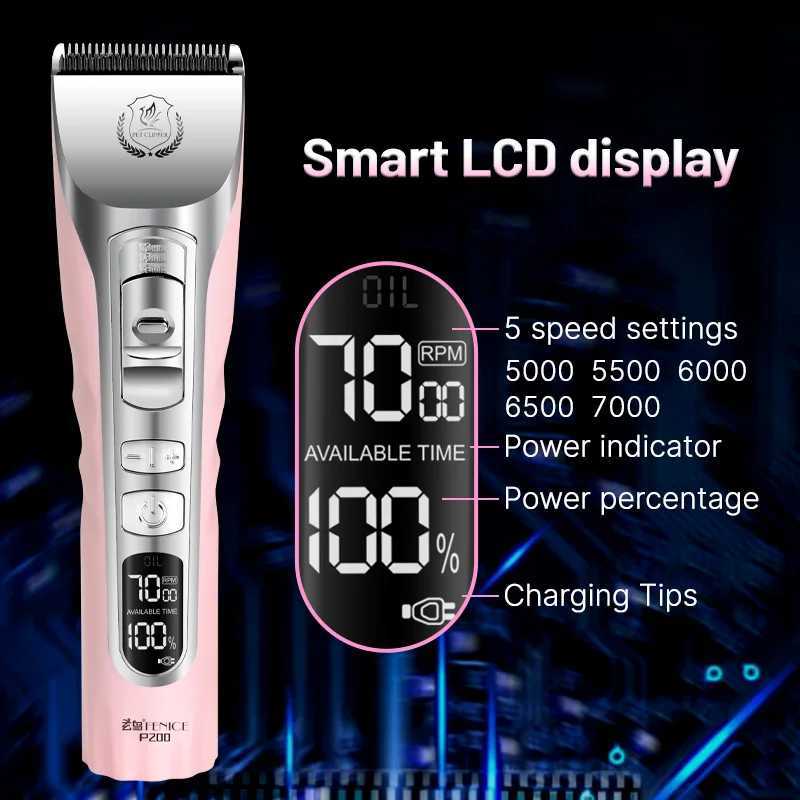 Fenice Sakura Pink Dog Hair Cutting Machine 5000mA Capacity Cordless LCD Screen Pet Dog Grooming Clipper Rechargeable Shaver Set XJ250624