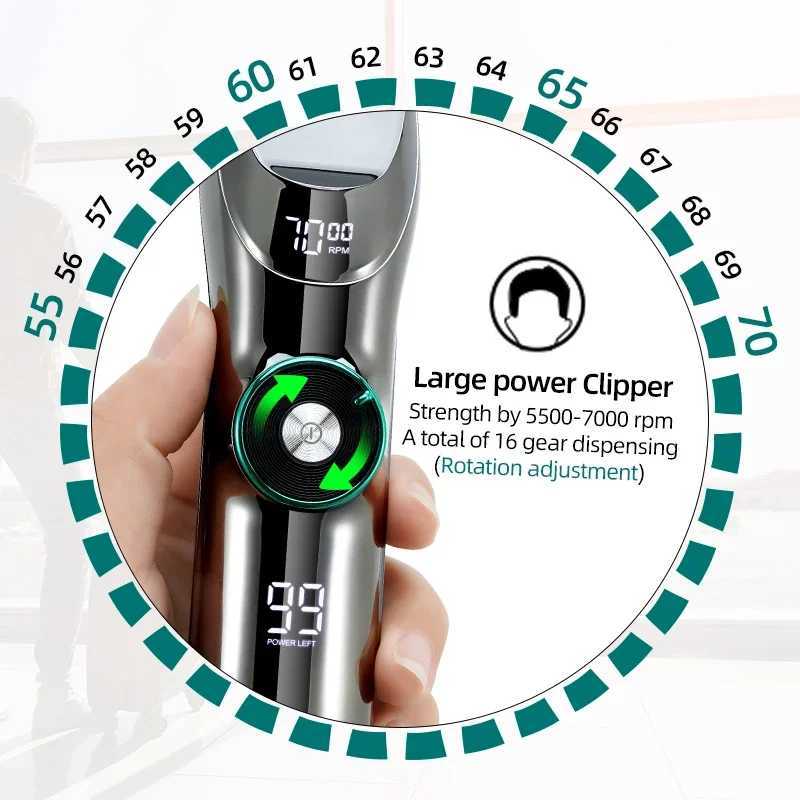 Professional Hair Clipper Ceramic Blade Waterproof Electric Cordless Electric Hair Trimmer LED Display Haircut Machine for Men XJ250624