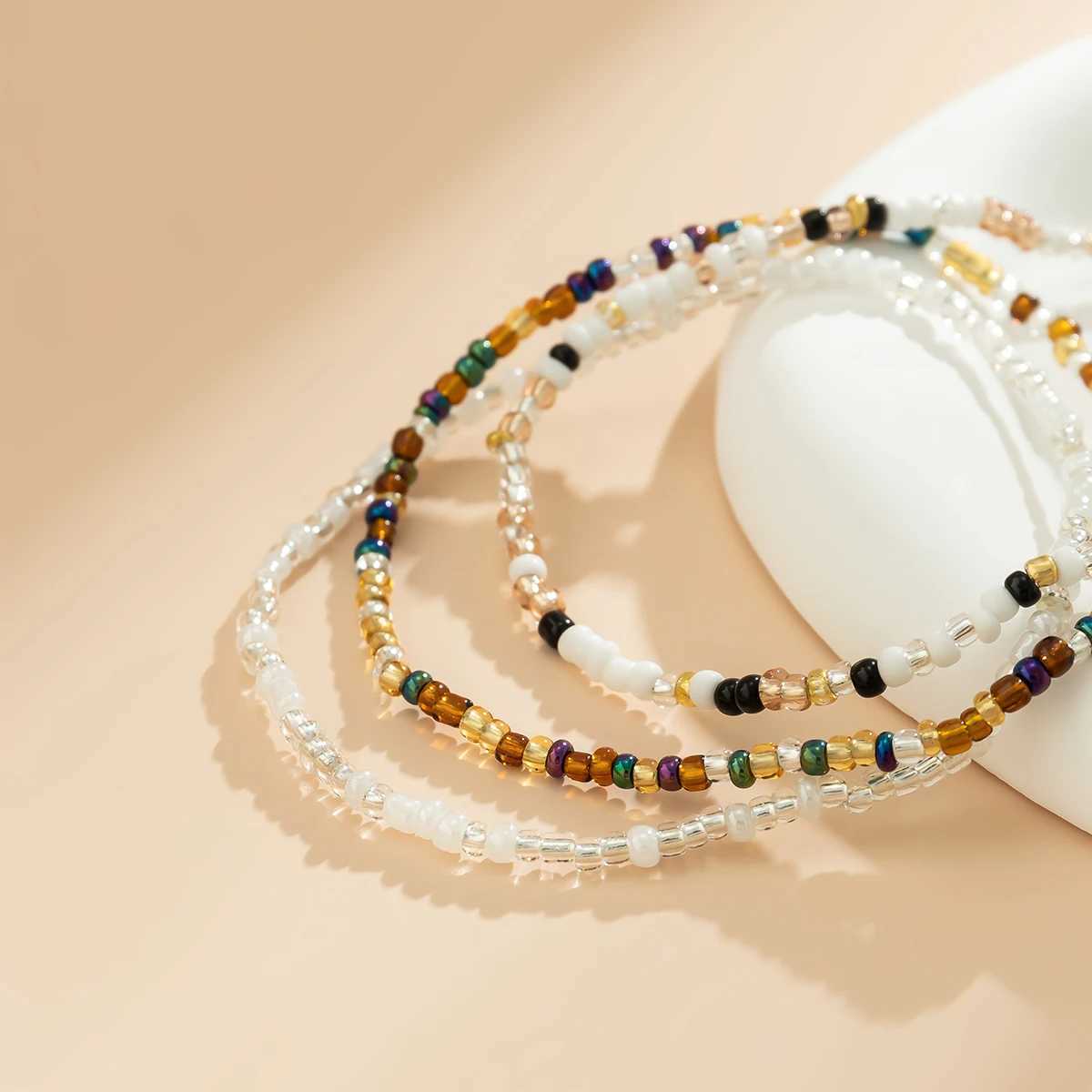 IngeSight.Z Bohemian 3pcs/set Multicolor Beaded Anklets Women Handmade Elastic Bracelet On The Leg Foot Summer Beach Jewelry U250624