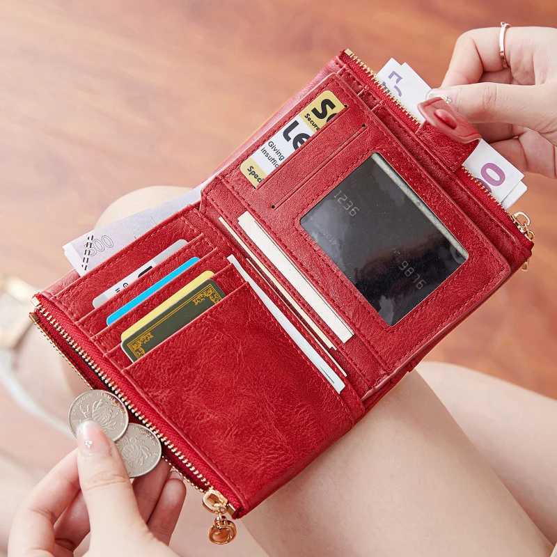 New Womens Wallet Simple and Multifunctional Three-Fold Wallet with Buckle Double Zipper Short Coin Purse XJ250624