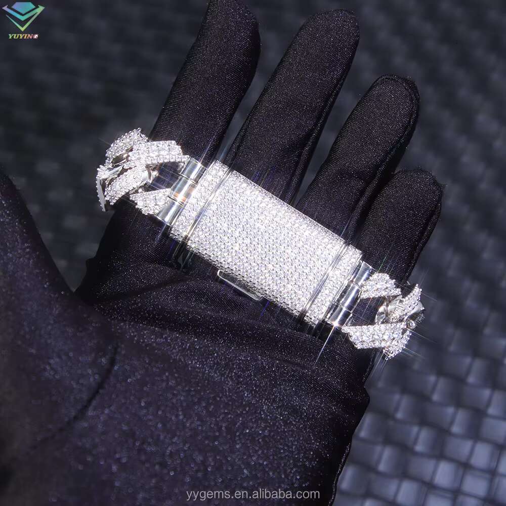 Hot Sale 20mm VVS D Moissanite Diamond Bracelet 925 Silver Gold Plated Cuban Link Chain for Men and Women