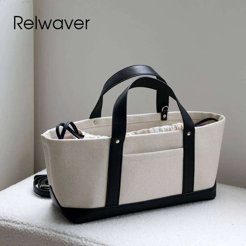 Luxury Designer bags Relwaver women tote genuine leather canvas commuting ladies hand 2025 autumn winter shoulder casual crossbody bag