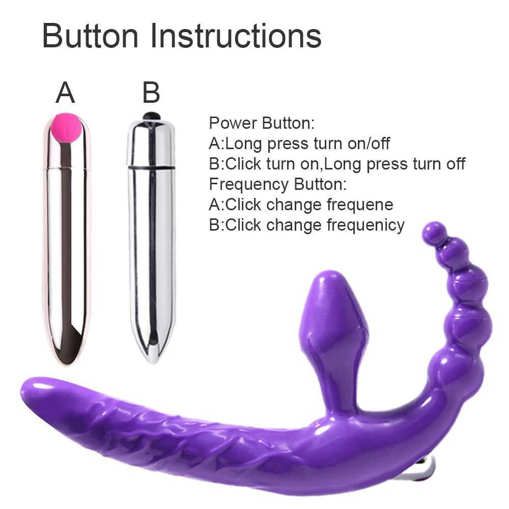 Strapless Strapon Dildo Vibrator 4 in 1 Sex Toys for Adults Double Penetration Anal Plug Anal Beads Vibrators for Women Lesbian W250624