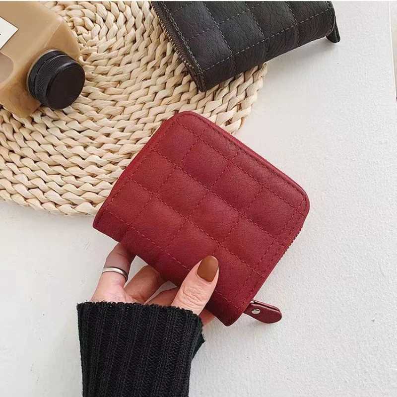 Women Fi Small Zipper Wallet with Coin Purse PU Leather Plaid Purses Ladies Cute Mini Korean Version Small Card Pack New InXJ250624