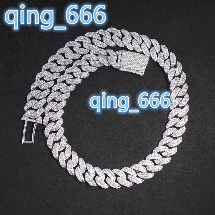 Wholesale Price Paseed Diamond Tester 18mm Miami Cuban Link Chain S925 Silver 3rows Iced Out With Princess Moissanite Necklace