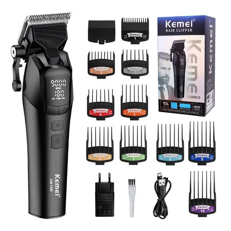 Kemei 1858 Original Professional Rechargeable Hair Trimmer Adjustable Hair Clipper USB Carving Barber Salon DLC Blade XJ250624