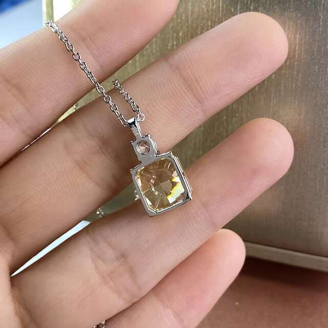 Ladies 925 Sterling Silver Necklace Jewelry Yellow Diamond Moissanite Necklace
