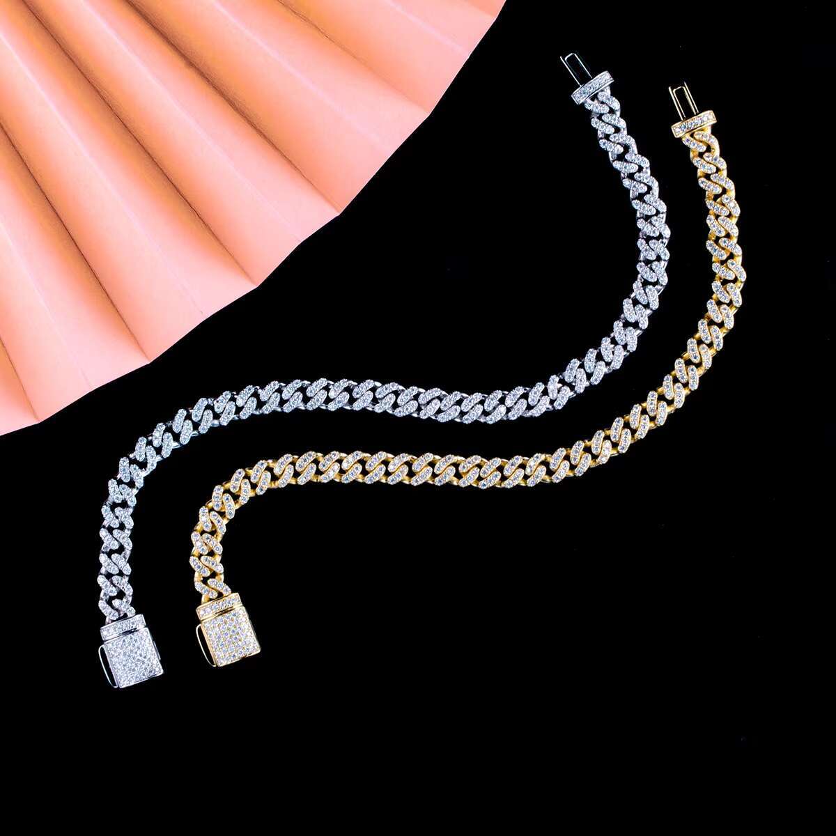 Punk Full Diamond Moissanite S925 Sterling Silver Cuban Link Chain Bracelet Moissanite Cuban Chain Bracelet