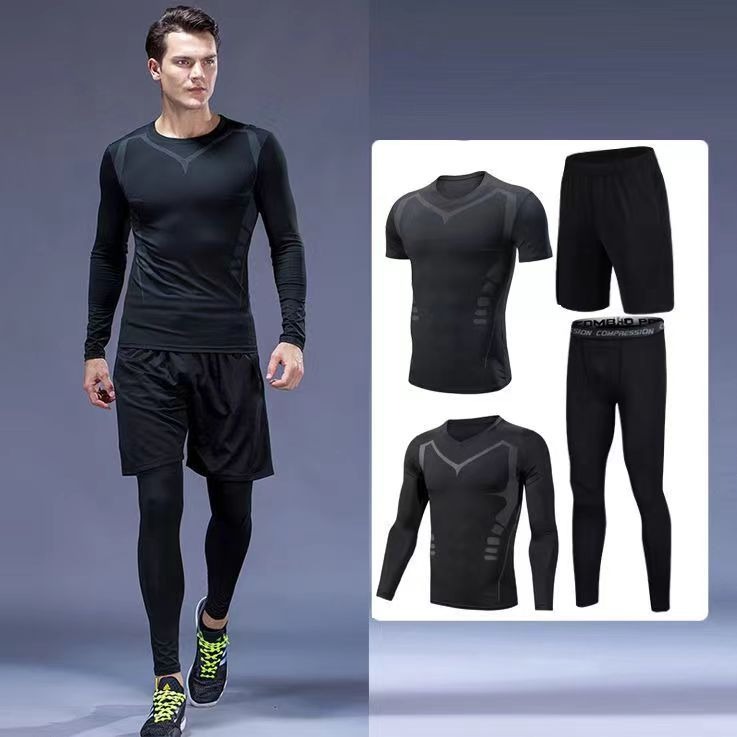 Mens High-Elastic Basketball Sports Set - Spring & Summer Hook-and-Go Fitness Wear with Quick-Dry Breathable Tights