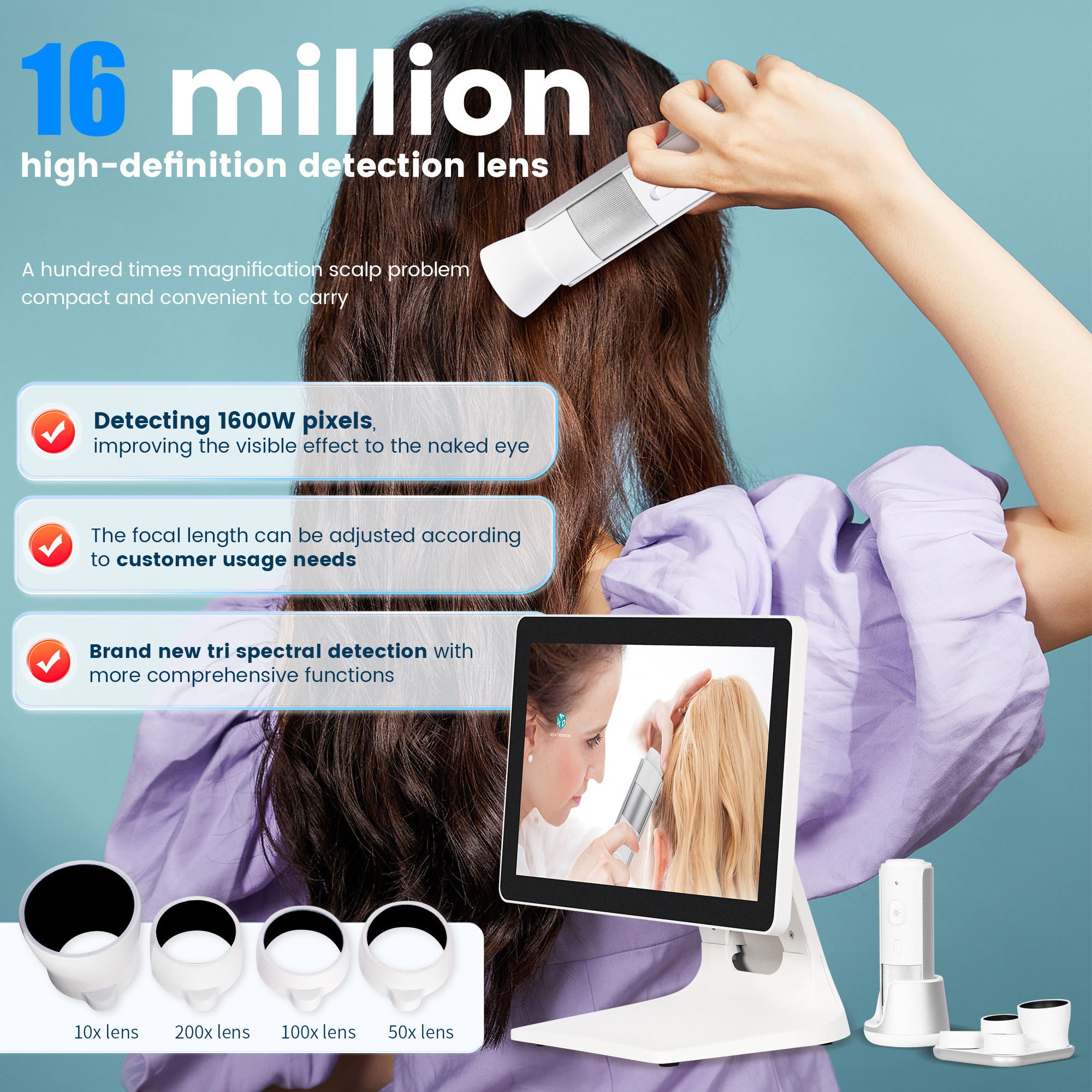 DS3 3 Spectral Professional Scalp Detector With Multiple 16 Milion High-definition Detection Lenses For Scalp Issues Detection