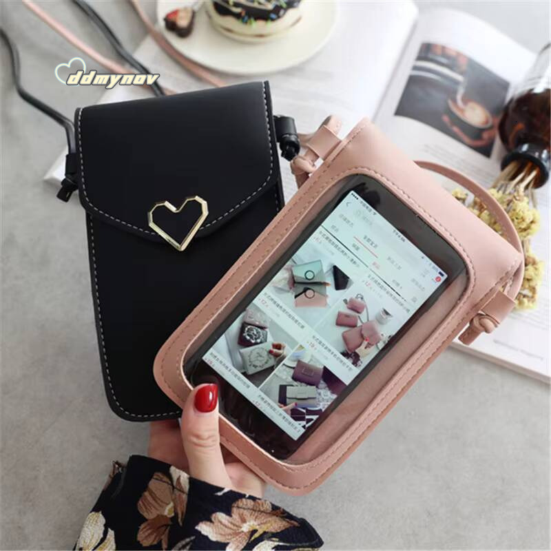 Transparent Touch Screen Cell Phone Purse Smartphone Wallet Shoulder Strap Handbag PU Leather Casual Crossbody Bags Women ddmynov