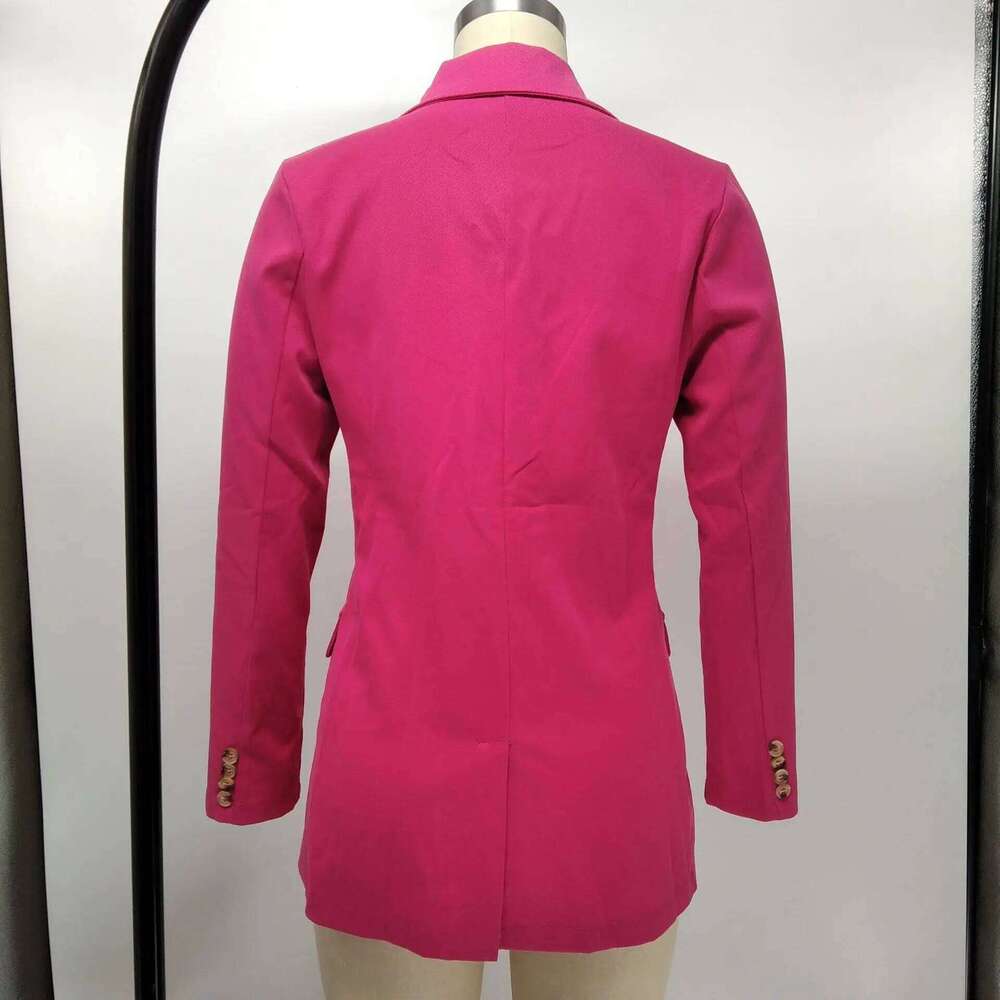 chic and elegant jacket Black blue slim double breasted blazer woman 2024 spring korean new in outerwears stylish coats