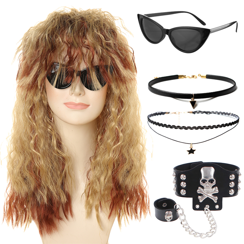 20 Inch Rock Women's Dress Up Wigs Punk Style Multiple Combinations Rock Style Multiple Accessories Curved Wigs Brown Yellow Women's Wigs