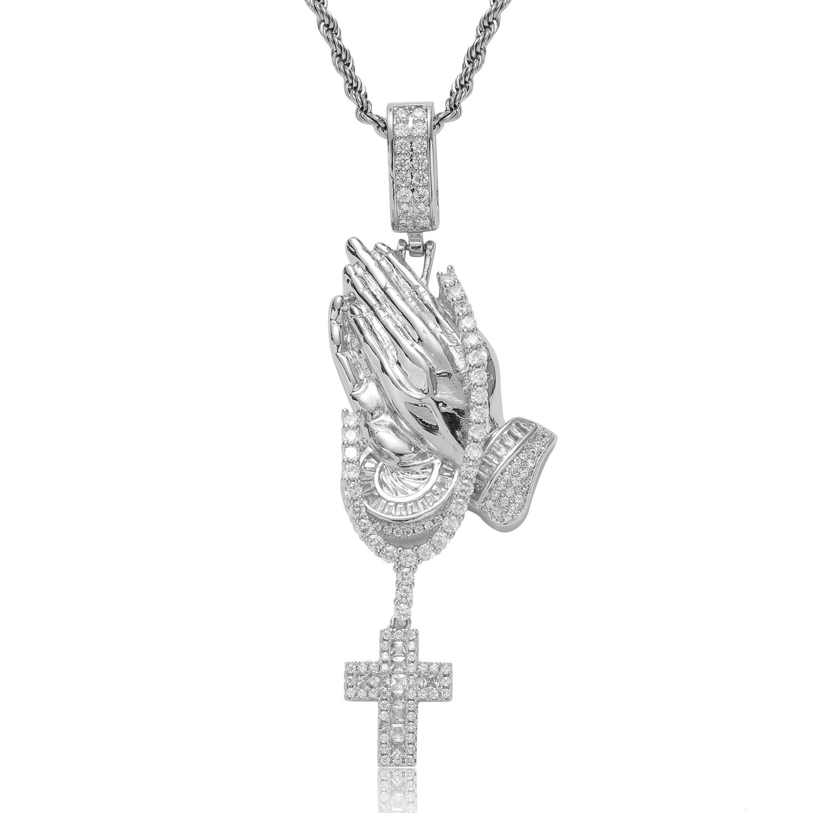 New Style Hip Hop Praying Hands Cross Pendant Ice Out Bling Trendy Moissanite Labubu Necklace doll necklaces Pass the diamond tester