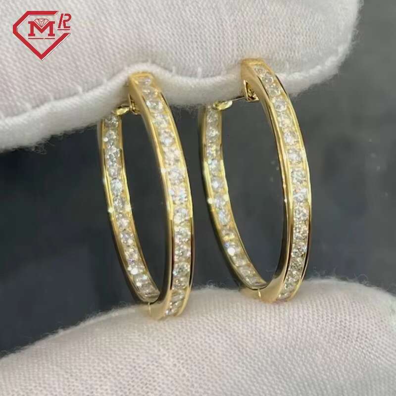 Custom Fine Earrings Women Huggies Hoop Classic 18K Gold Round Cut Diamond Moissanite Earrings