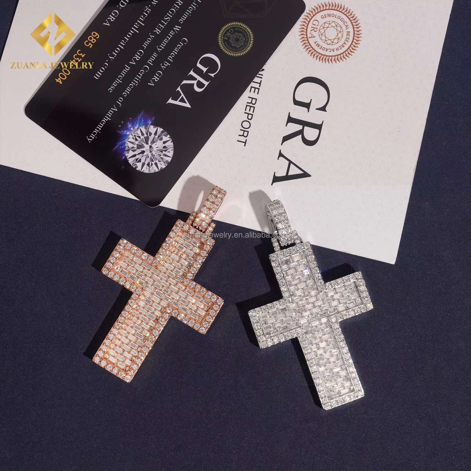 New Arrivals Hot Selling Pass Diamond Tester GRA Certificate Iced Out Hip Hop Jewelry Baguette Moissanite Diamond Cross Pendant