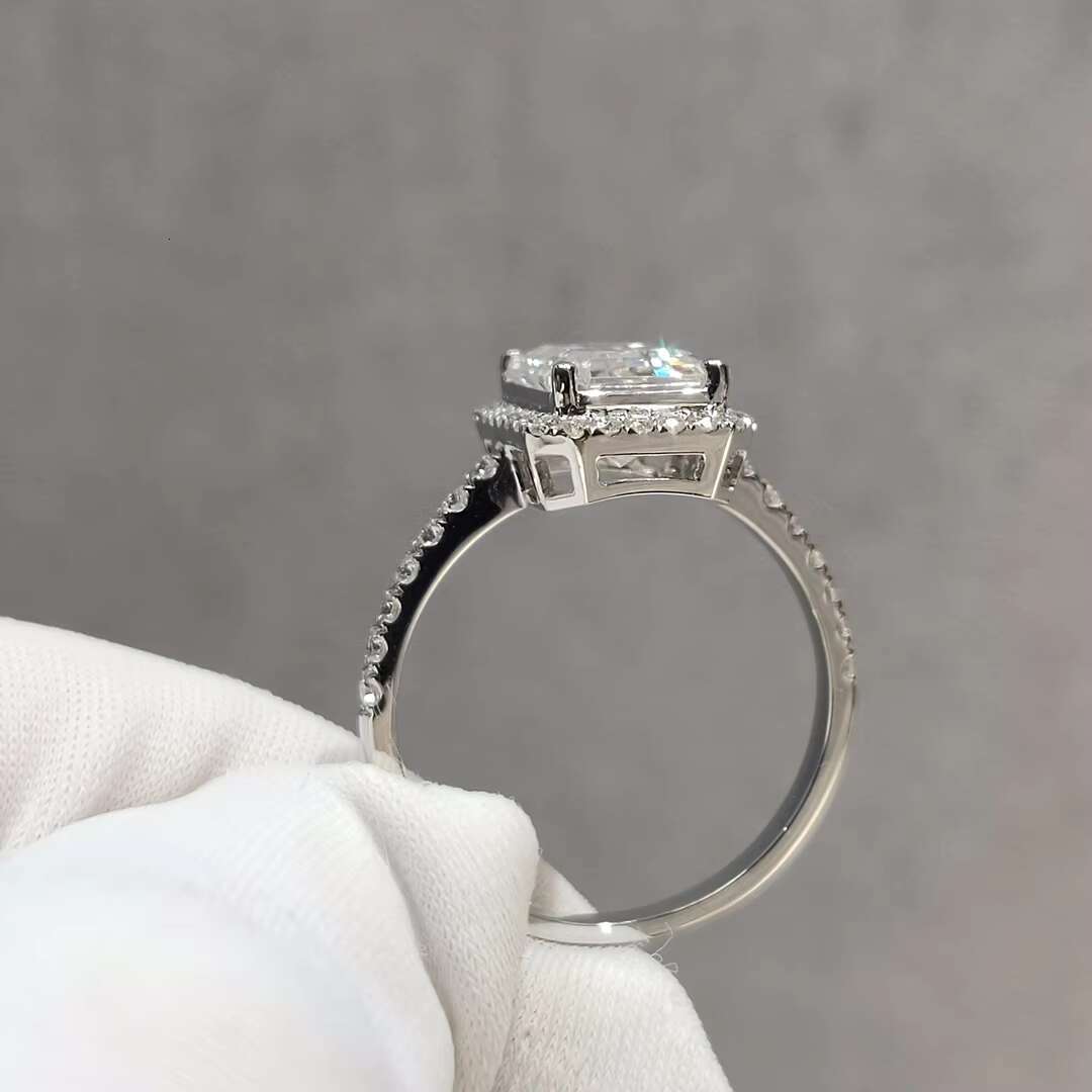 Silver 925 Original 1-2 Ct Diamond Test Past Emerald Cut D Color Rectangle Moissanite Wedding Ring for Women Gemstone Jewelry