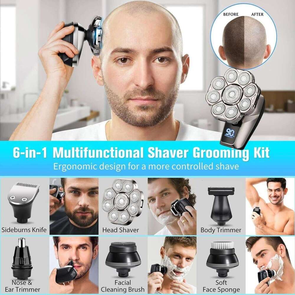 LARGNER 9D Upgraded 5-In-1 Head Shaver For Bald Men, Waterproof Wet/Dry Grooming Kit Electric