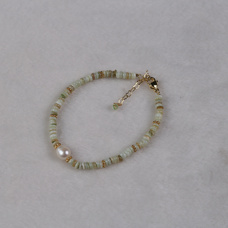 Natural Freshwater Pearls with Handmade Jade Bracelet - Elegant White Color Design