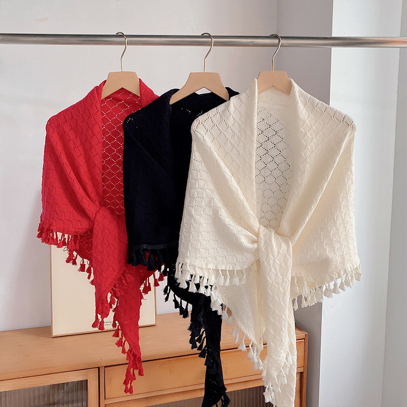 K1118 Hollow out with cheongsam shawl outer coat versatile Chinese style ethnic style small shawl summer thin warm tassel retro