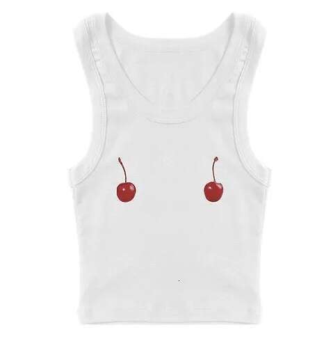 Harajuku Gothic Y2k Cherry Print Cute Girl Baby Street Fashion Sleeveless T-Shirt Summer Aesthetic B5