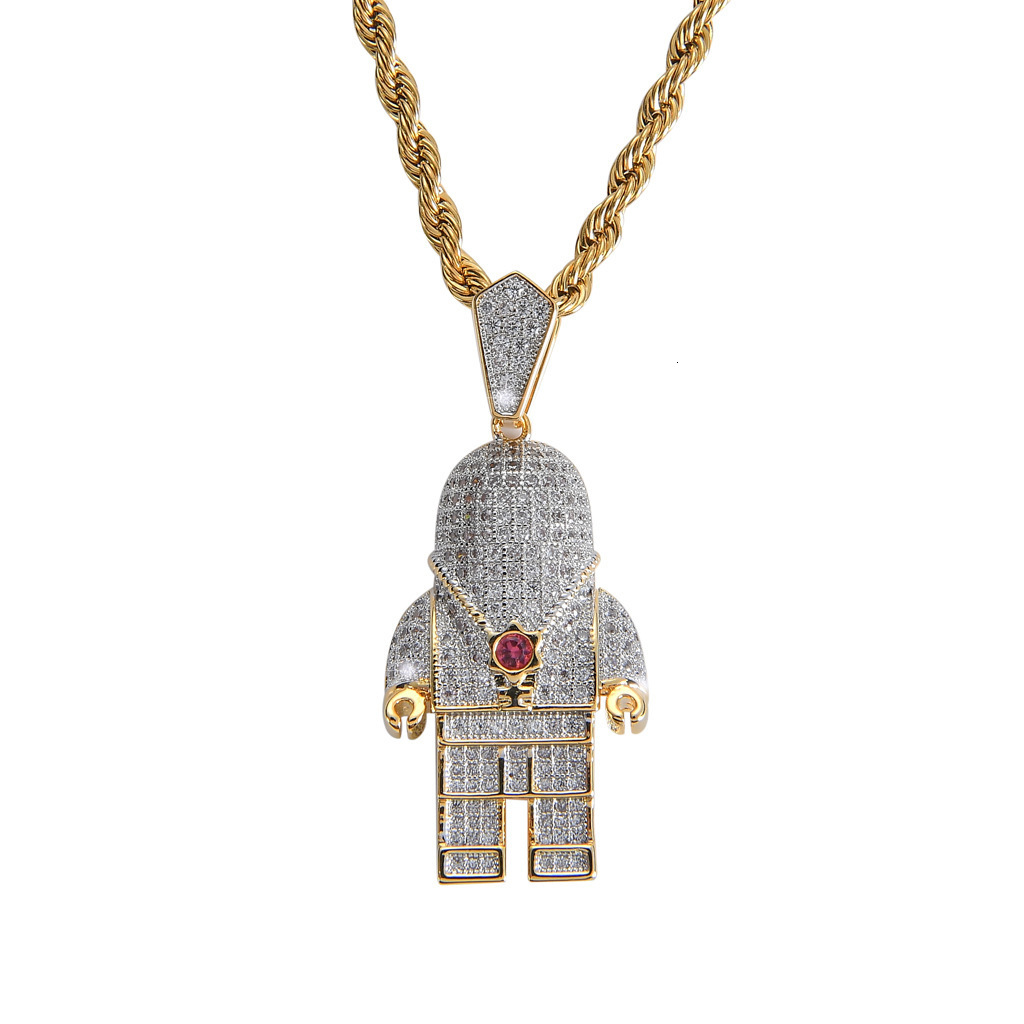 Luxury Moissanite Bling Iced Out Cute Astronaut Spaceman Pendant Diamond Studded Hip Hop Drip Trendy Necklace Pass the diamond tester