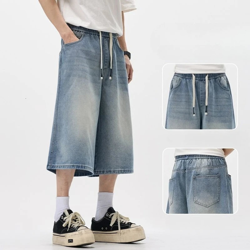 Summer Stretch Cargo Jean Bermuda Masculina Cotton Denim Jeans Men Knee Length Soft Ropa Hombre Shorts Overalls Cargo 250617