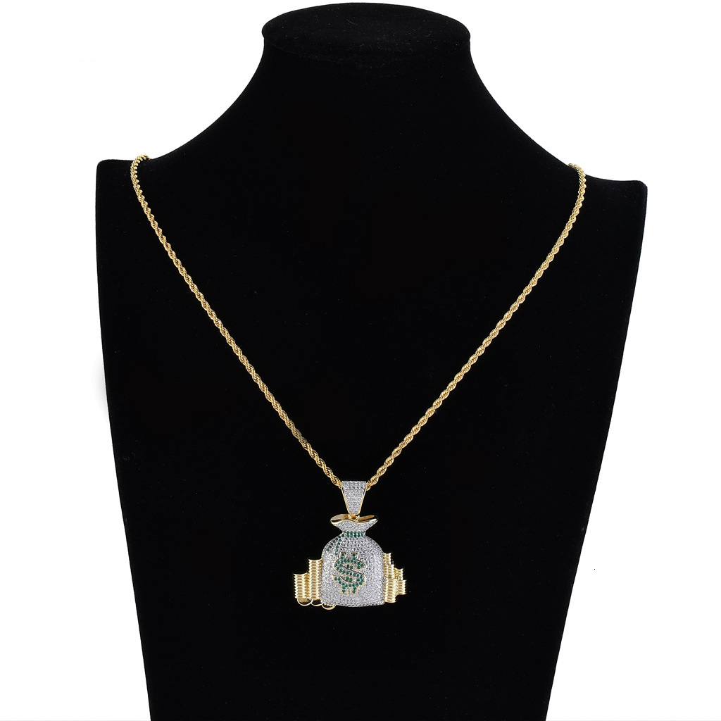 Moissanite Hip Hop Necklace Men Dollar Sign Money Bag Iced Out Luxury Trendy Bling Jewelry Pass the diamond tester