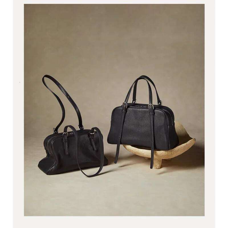 2025 Genuine Leather Women Handbag Bowling Second Layer Cowhide Female Shoulder Versatile Daily Underarm Bag Crossbody