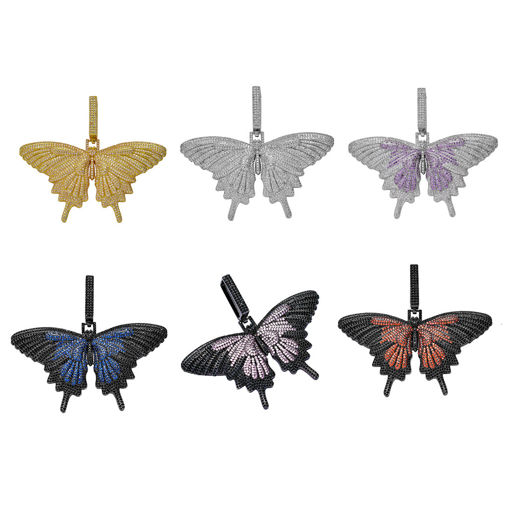 Luxury Moissanite Bling Iced Out Hip Hop Butterfly Pendant Colorful Diamond Studded Personalized Trendy Versatile Necklace Pass the diamond tester