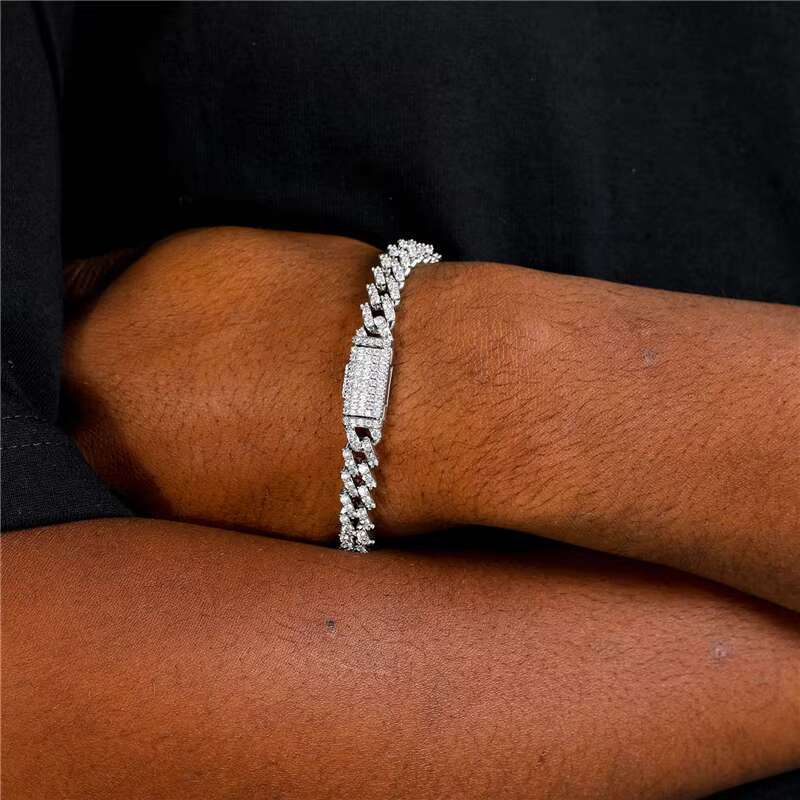 8mm Offset CZ Cuban Link Bracelet | Silver or Gold Tone Brass | Luxury Mens Jewelry