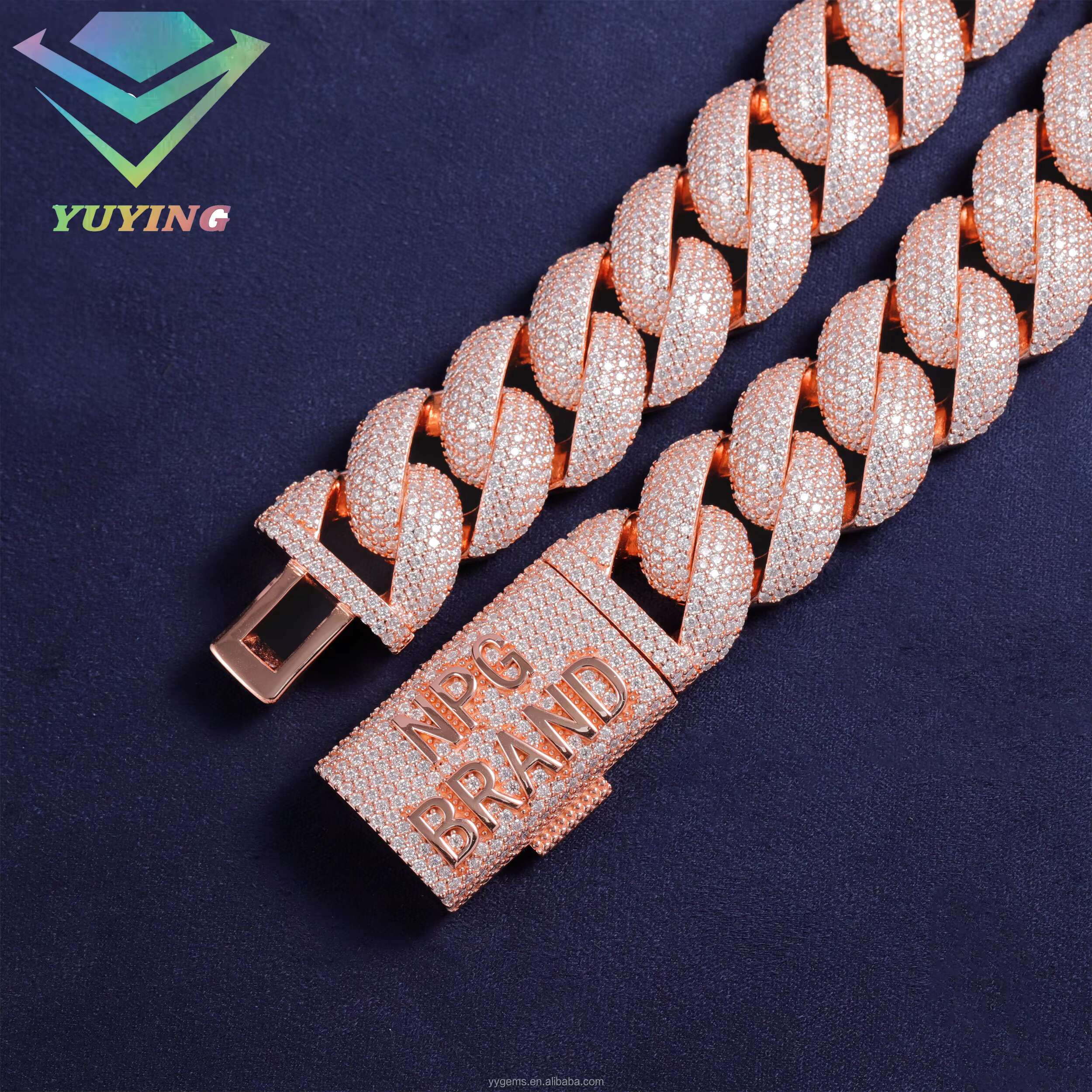 Hip Hop 22mm Iced Out Cuban Chain Fine Jewelry 18k Rose Gold Plated S925 Silver Chain for Men VVS Moissanite Cuban Link Chain