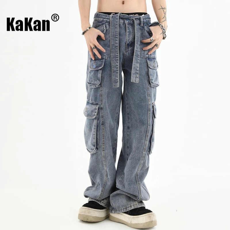 Kakan - American Stereoscopic Multi Pocket Jeans for Men Washed Straight Tube Loose Relaxed Long Jeans K27 250624