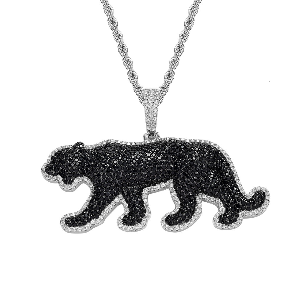 New Hip Hop Black Leopard Pendant Necklace Iced Out Moissanite Men's Streetwear Accessory Pass the diamond tester