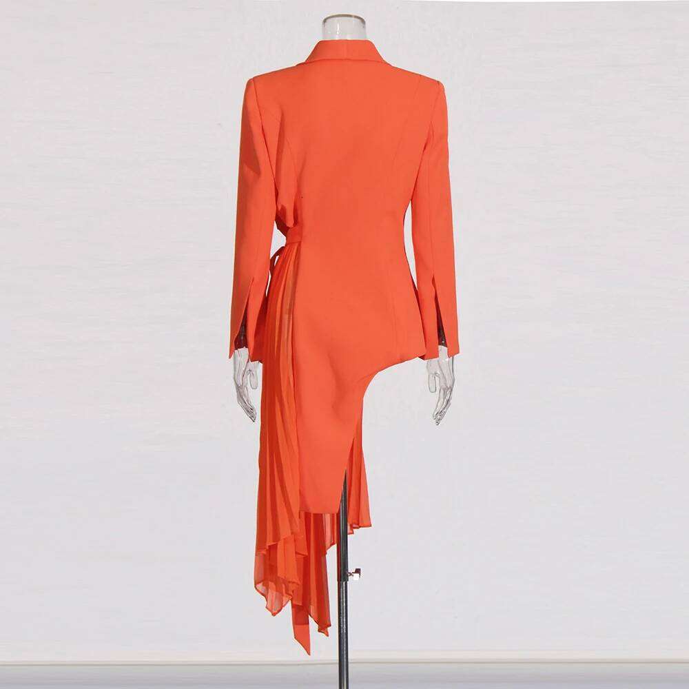 TWOTWINSTYLE Solid Asymmetrical Blazers For Women Shawl Collar Long Sleeve Tunic Patchwork Lace Up Designer Slim Coats Female