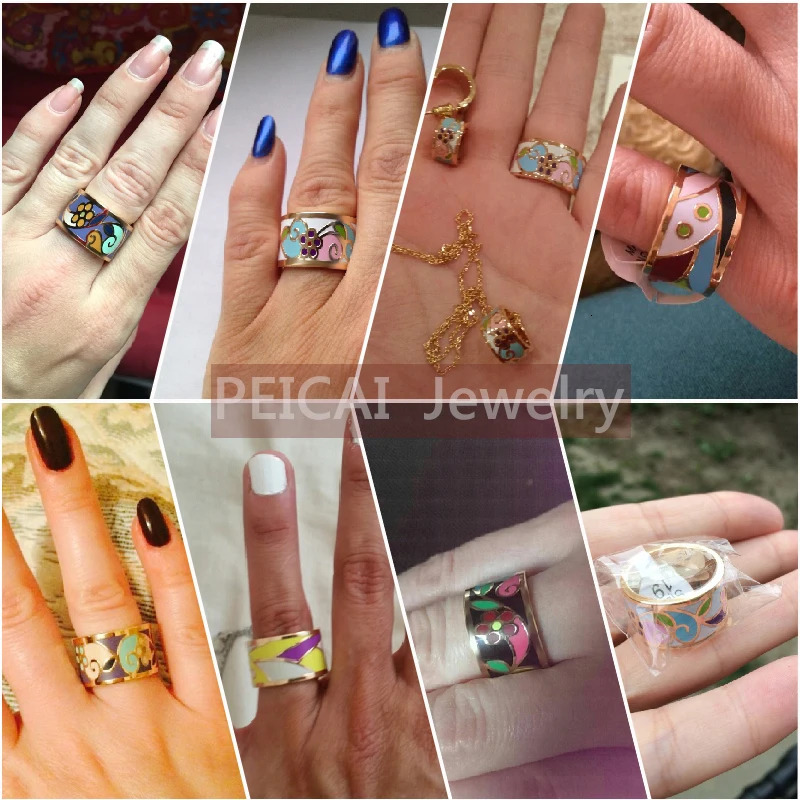 Color Culture Arrival Flower Enamel Gold-Color 1.3CM Big Rings for Women Ethnic Stainless Steel Jewelry Mother Gift 250624