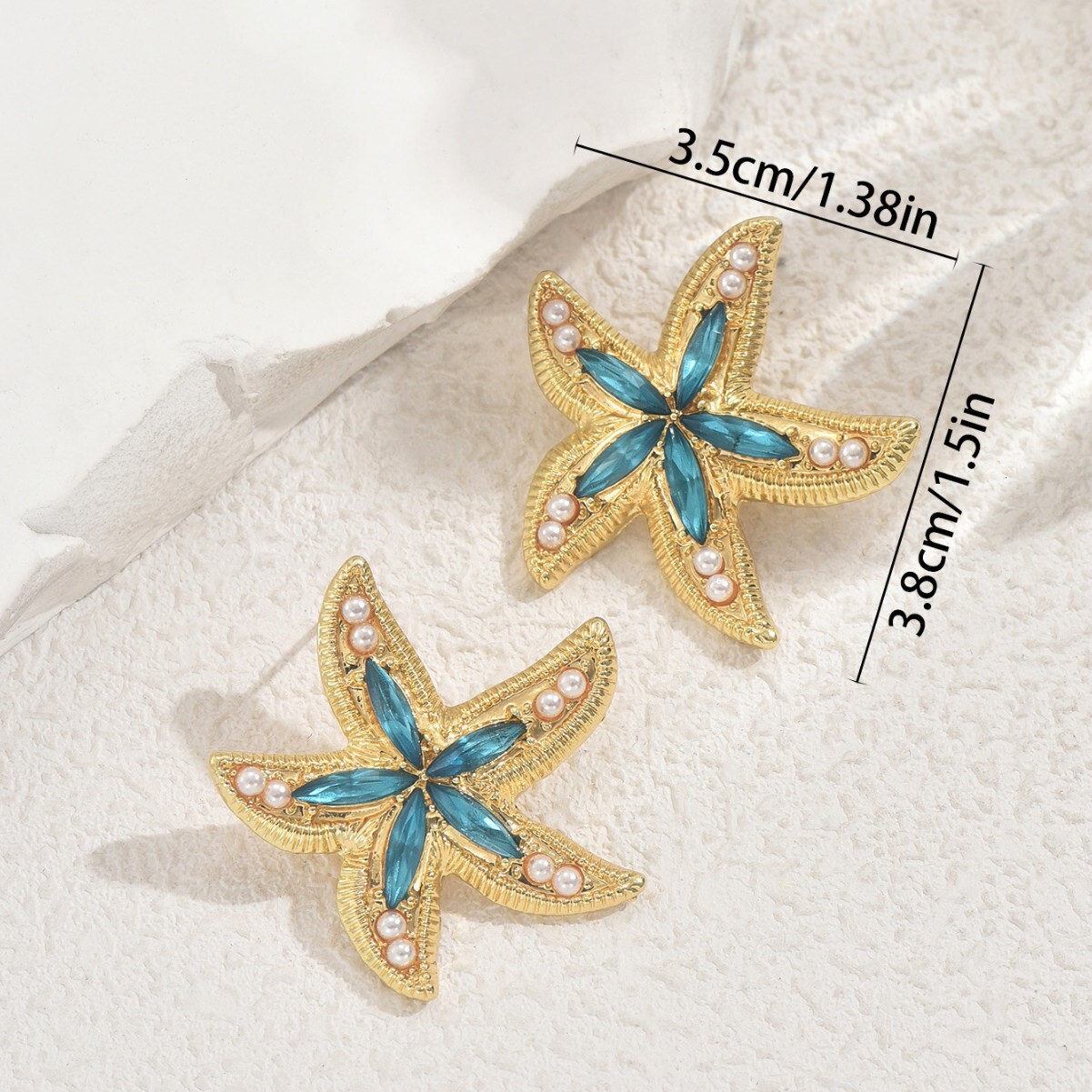 New Women's Personality Starfish Inlay Design Ocean Style Stud Earrings