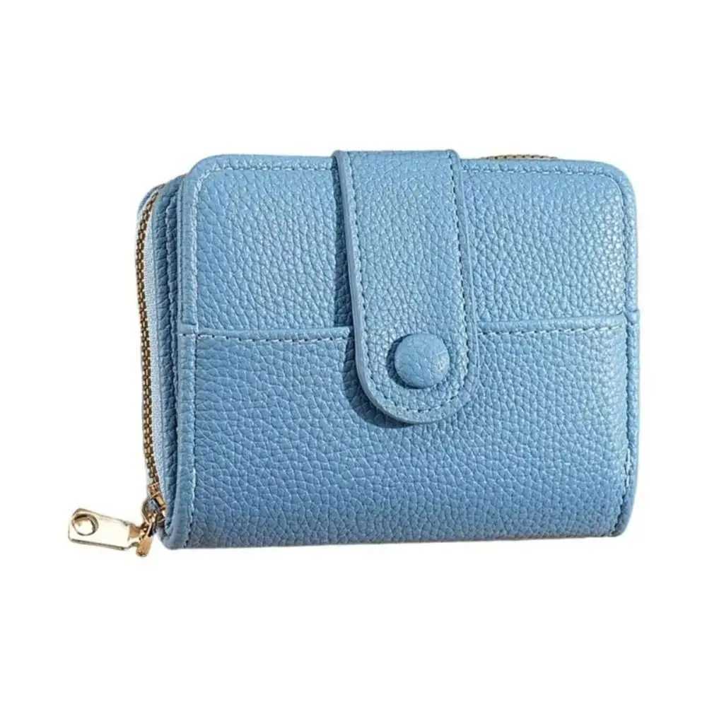 New Elegant Women Short Wallet Pu Leather Lychee Pattern Business Purse Zipper Solid Color Bank/ID/ Holder WomanXJ250624
