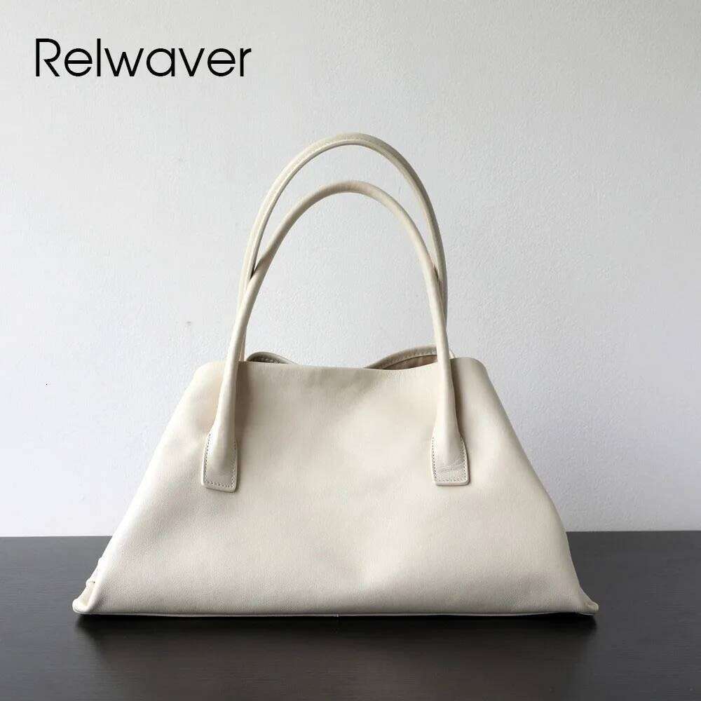 Luxury Designer bags Relwaver women handbag genuine leather tote 2025 autumn winter white black soft trapeze big composite shoulder bag