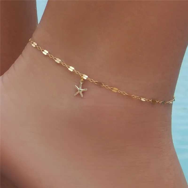 Trendy Summer Gold Color Starfish Chain Anklet For Woman Bohemian Vintage Sandy Beach Footwear Leg Bracelets Female Foot Jewelry U250624