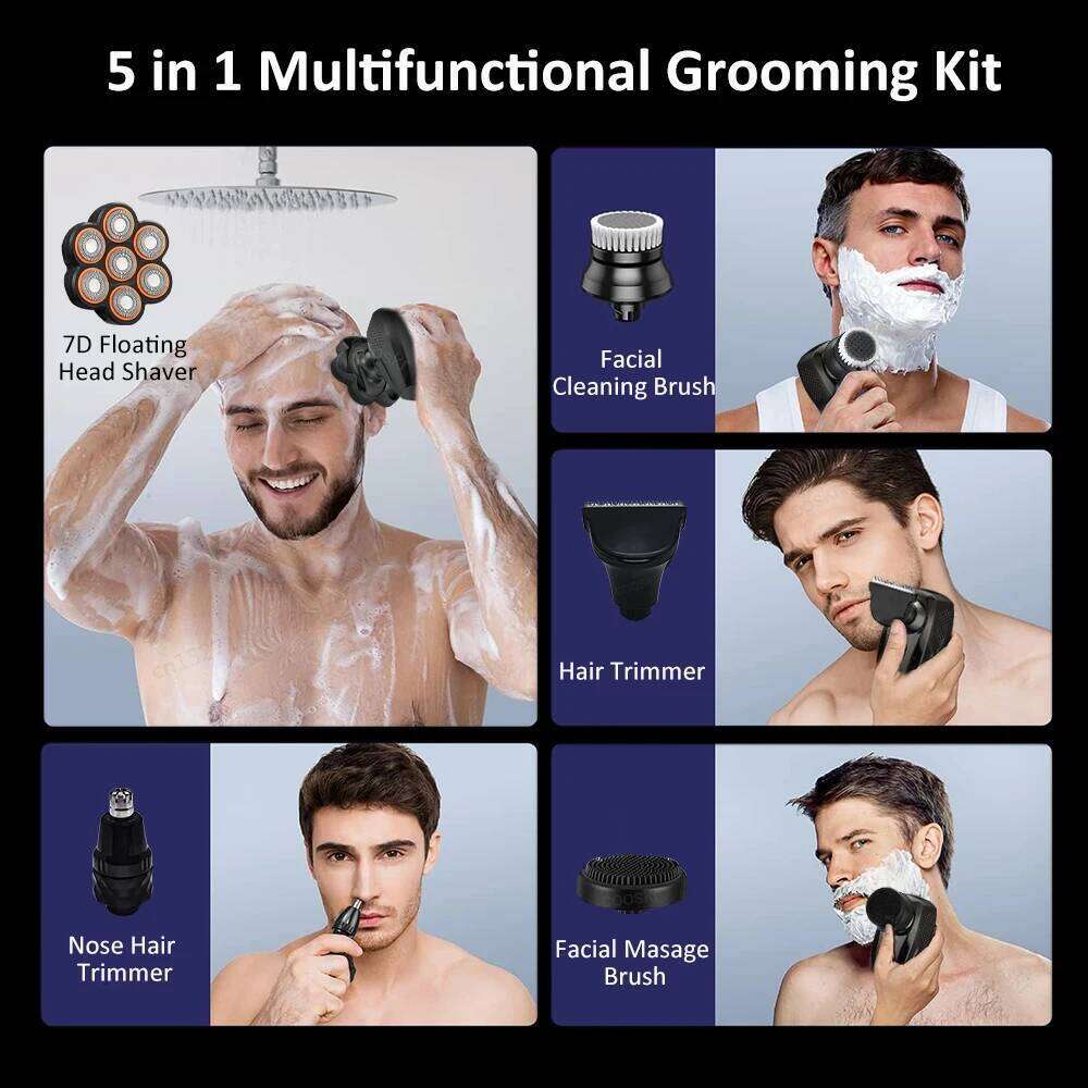 Electric Hair Trimmer 7D Floating Heads Rechargeable Waterproof Wireless Beard Razor Portable Facial Shaver Hine