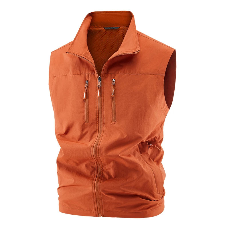 Men Stand Collar Fishing Vest Summer Outdoor Leisure Pography Vest Clothes Loose Solid Color Mens Multi-pocket Tooling Vest 250617